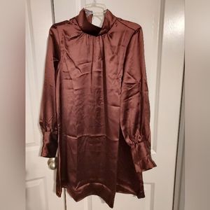 NWT H&M Brown Satin High Neck Dress